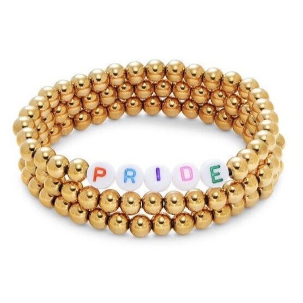 Eye Candy LA Luxe Bracelet Set Stackable 3 Piece 18k Gold Plate Bead PRIDE Retro